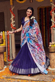 Blue Color Cotton Lichi Dhavani Set | Langa Voni | Half-Saree | Shoppers Trend Under 1499 , Dhavani_set Fully Stitched Half-Saree .